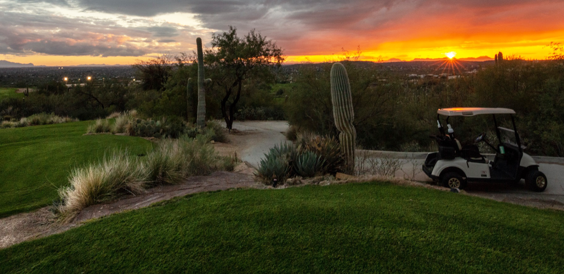 promo E/lead crop - Arizona National Golf - cart on path with sunset