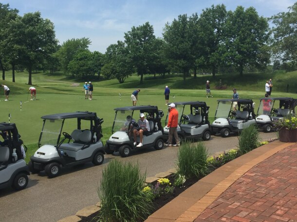 carts lined up for outing event at Orchard Valley Golf Course